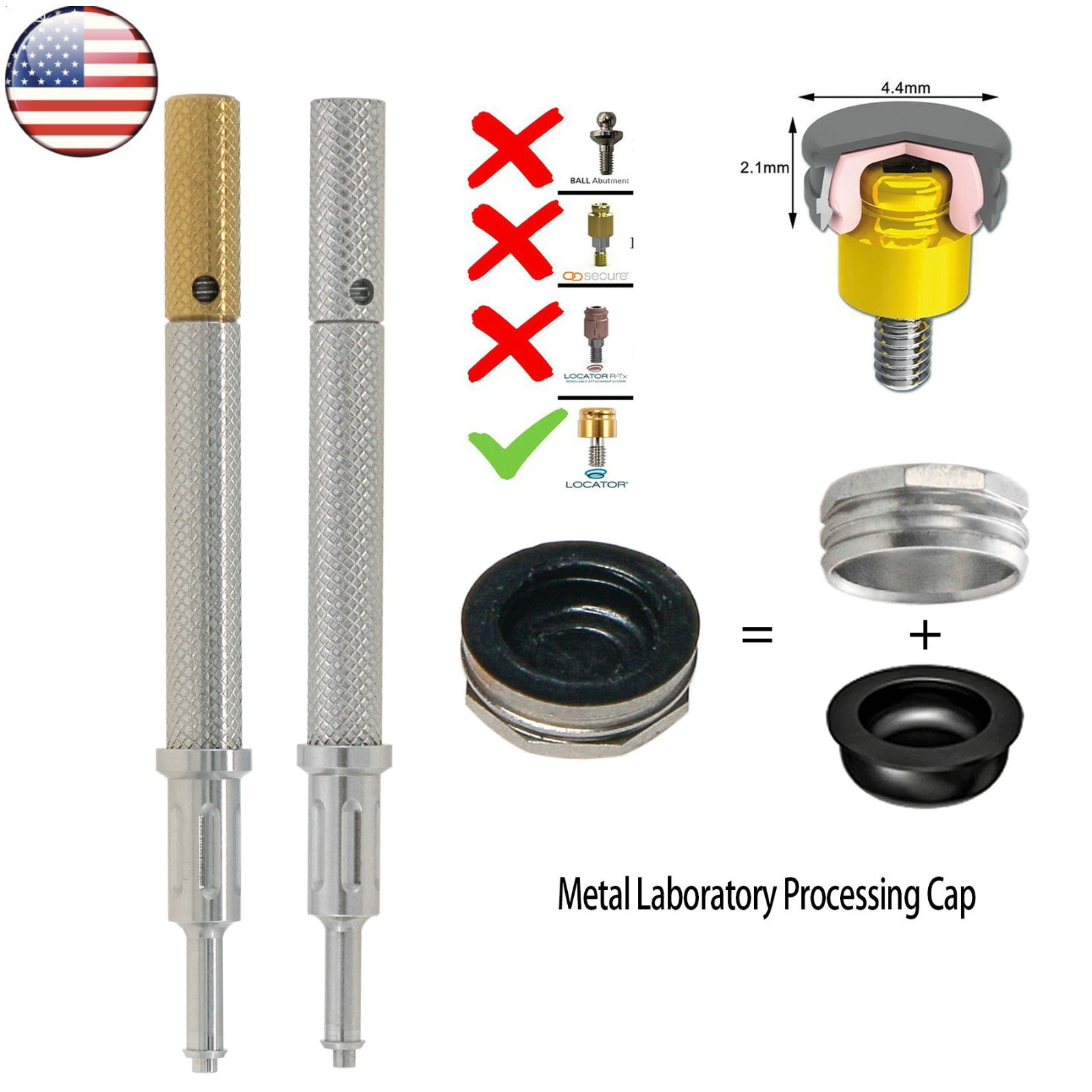 US Locator Abutment for Zimmer 3.5/4.5mm Retention Cap Inserts Tool 1.0-5.0mm GH