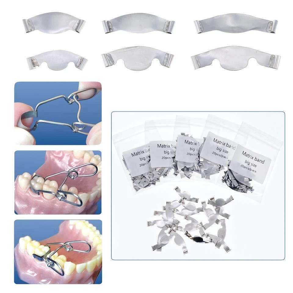 20Pcs/Pack Dental Saddle Contoured Metal Matrices Matrix Band/Springclip