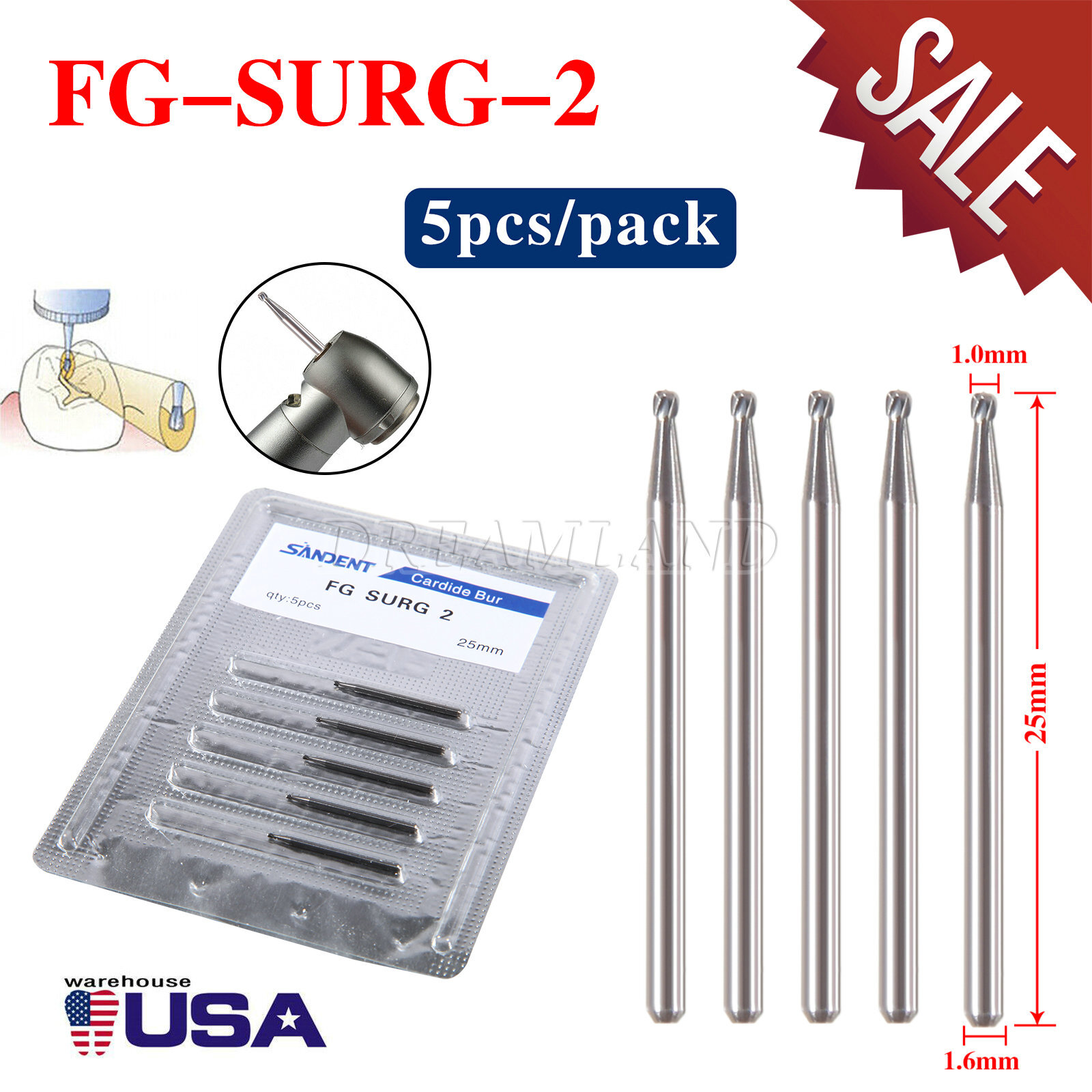 1-20 X Dental Surgical Length Bur Round Tungsten Carbide 25mm FG SURG FGOS