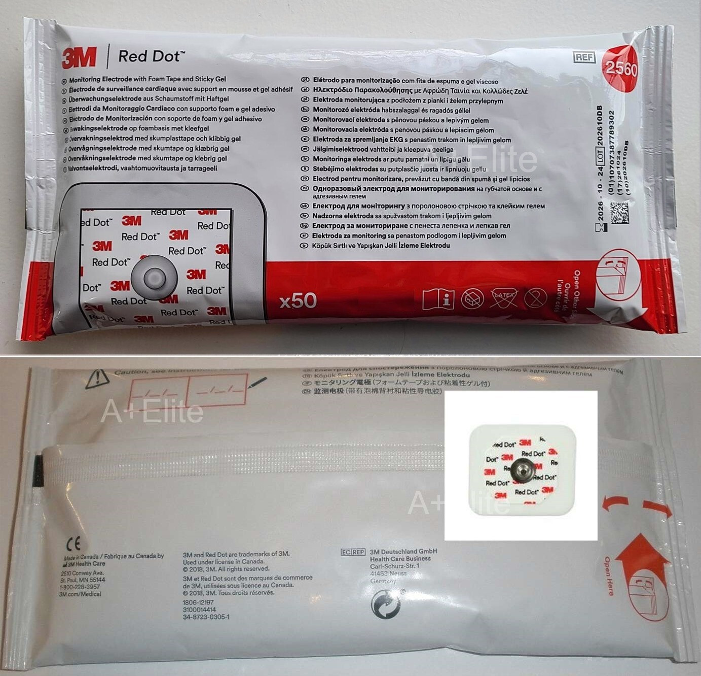 3M 2560 RED DOT Monitoring Electrode 1.6″x1.36″ 50/BG Foam Tape Sticky Gel 10/26
