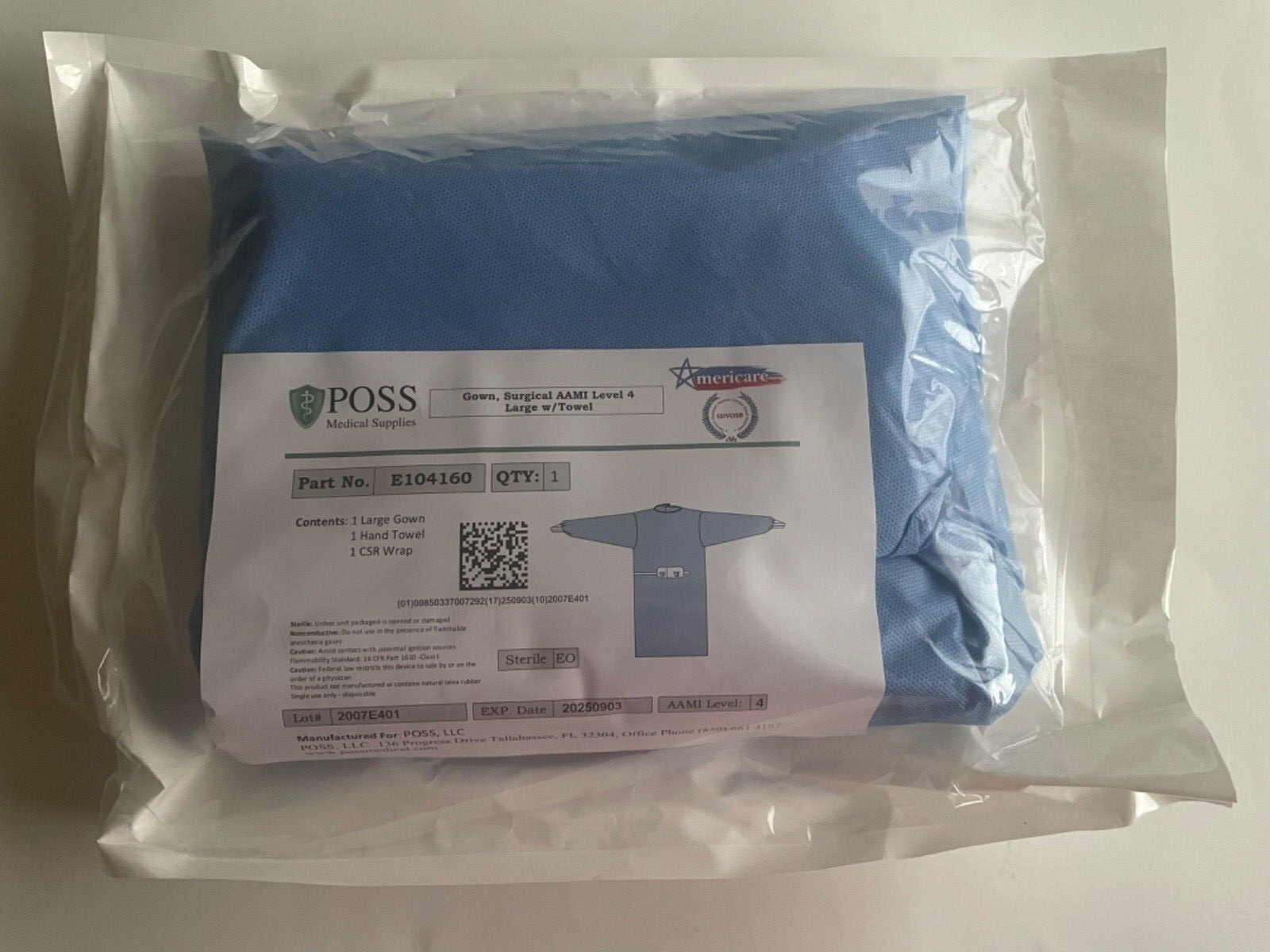 28 Units Sterile Blue Surgical Gown Size Large AAMI Level 4 w/ Hand Towel 9/2025