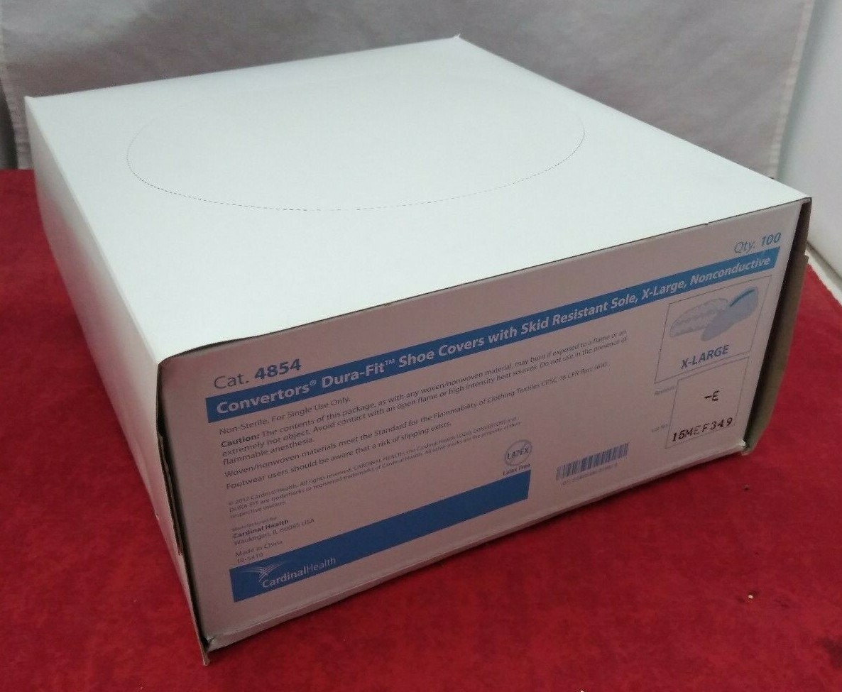Box of 100 Cardinal Health 4854 Shoe Covers Non-Conductive Skid Resistant XL