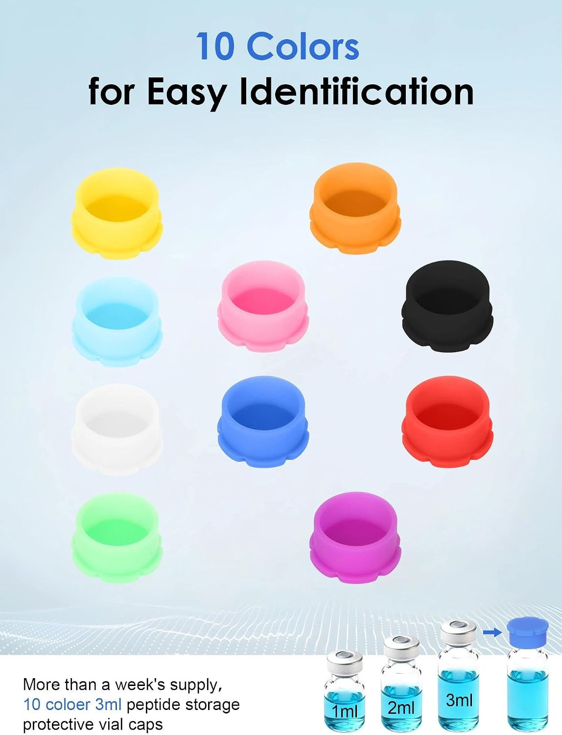 10Pcs Silicone Peptide Vial Caps, 3Ml Glass Vial Protective Covers | Leakproof P