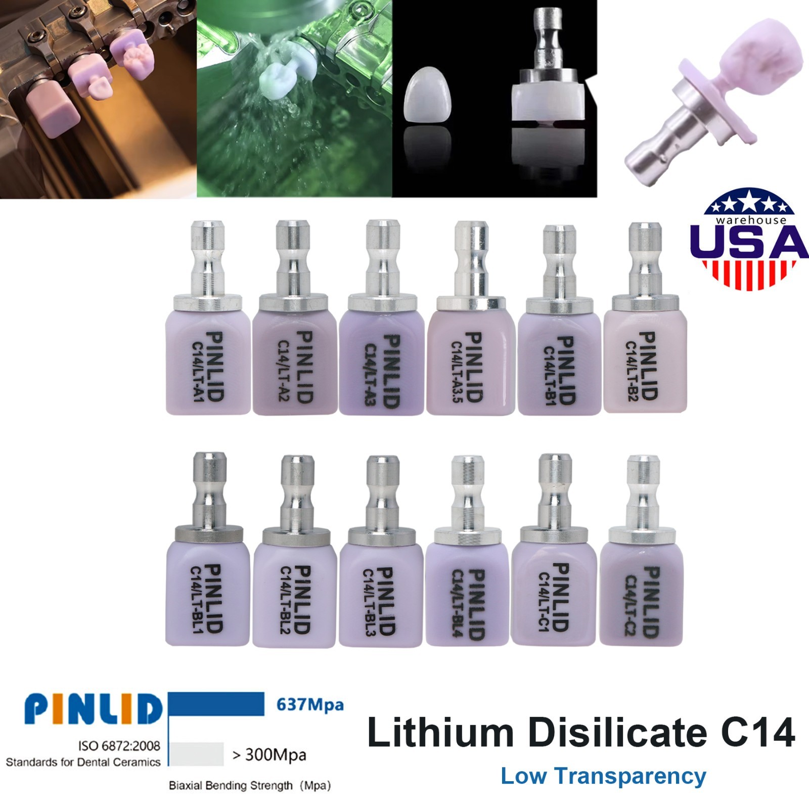 LT C14 Dental Glass Ceramic Lithium Dislicate Blocks Cerec Emax CAD CAM 5Pcs/Box