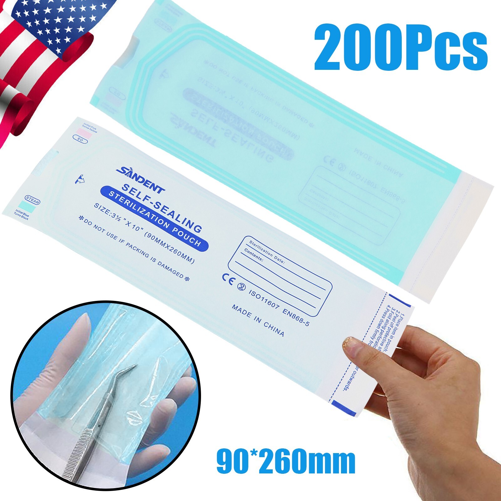 400 3.5″x10″ Self-ing Sterilization Pouch Sterilizer Bag Autoclave to