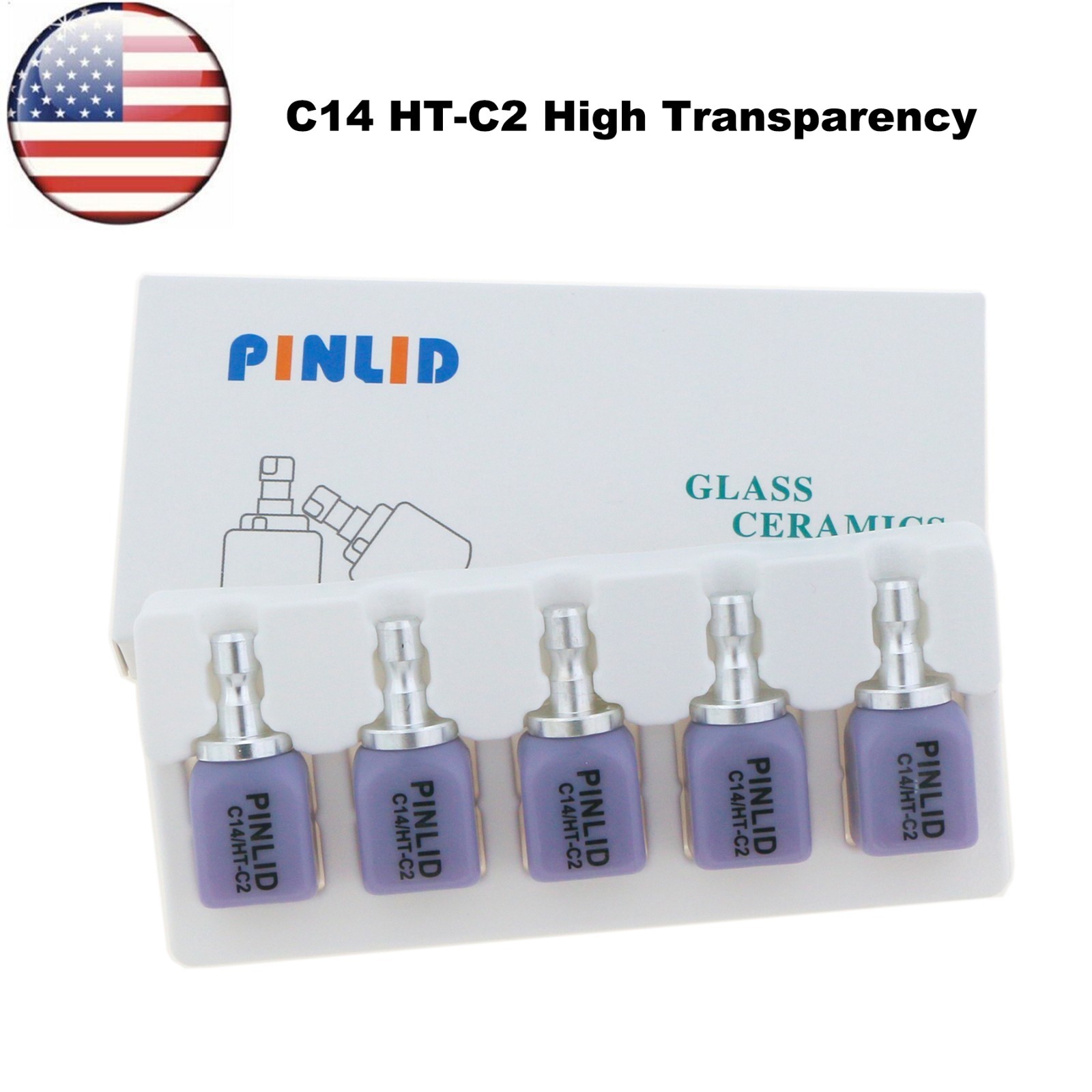 US 5Pcs/Box Dental C14 HT Glass Ceramic Lithium Dislicate Blocks Cerec CAD CAM