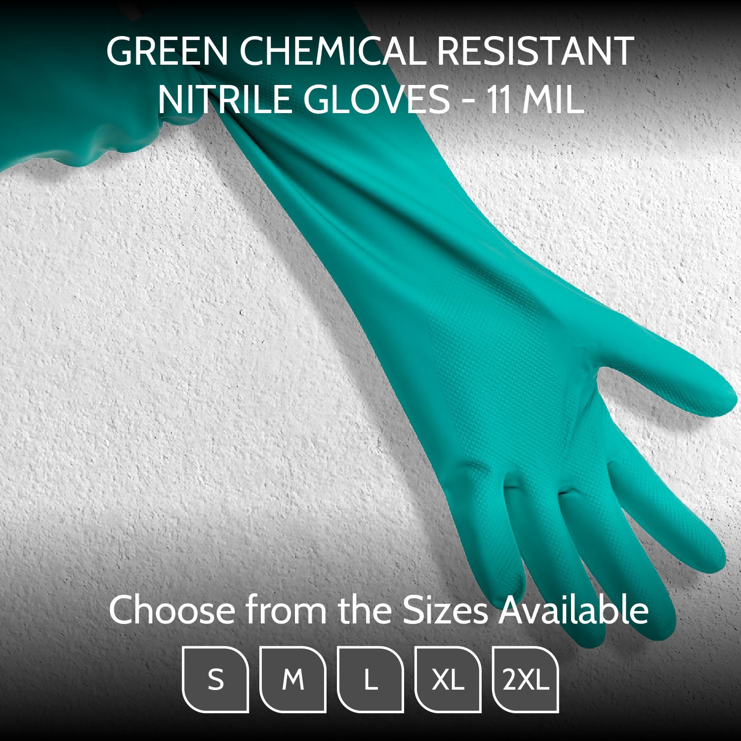 11 Mil Reusable Green Nitrile Gloves Chemical Resistant Diamond Textured