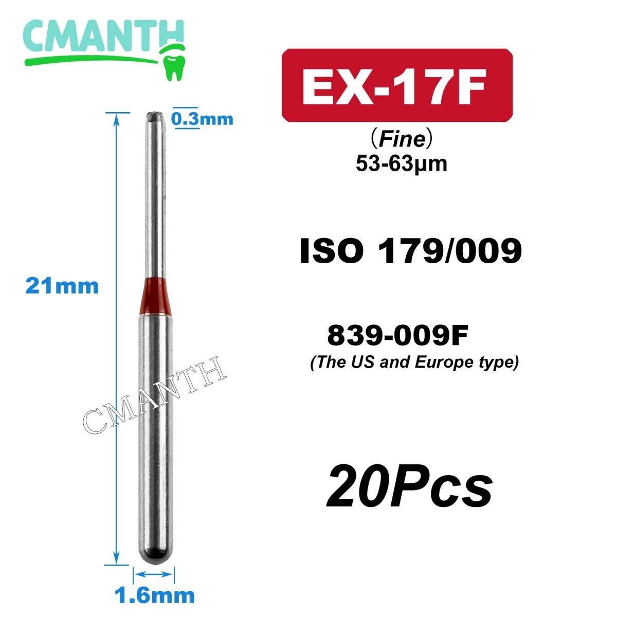 US EX Type Dental Diamond Burs FG High Speed Polishing Burs Dentist Tools 20Pcs