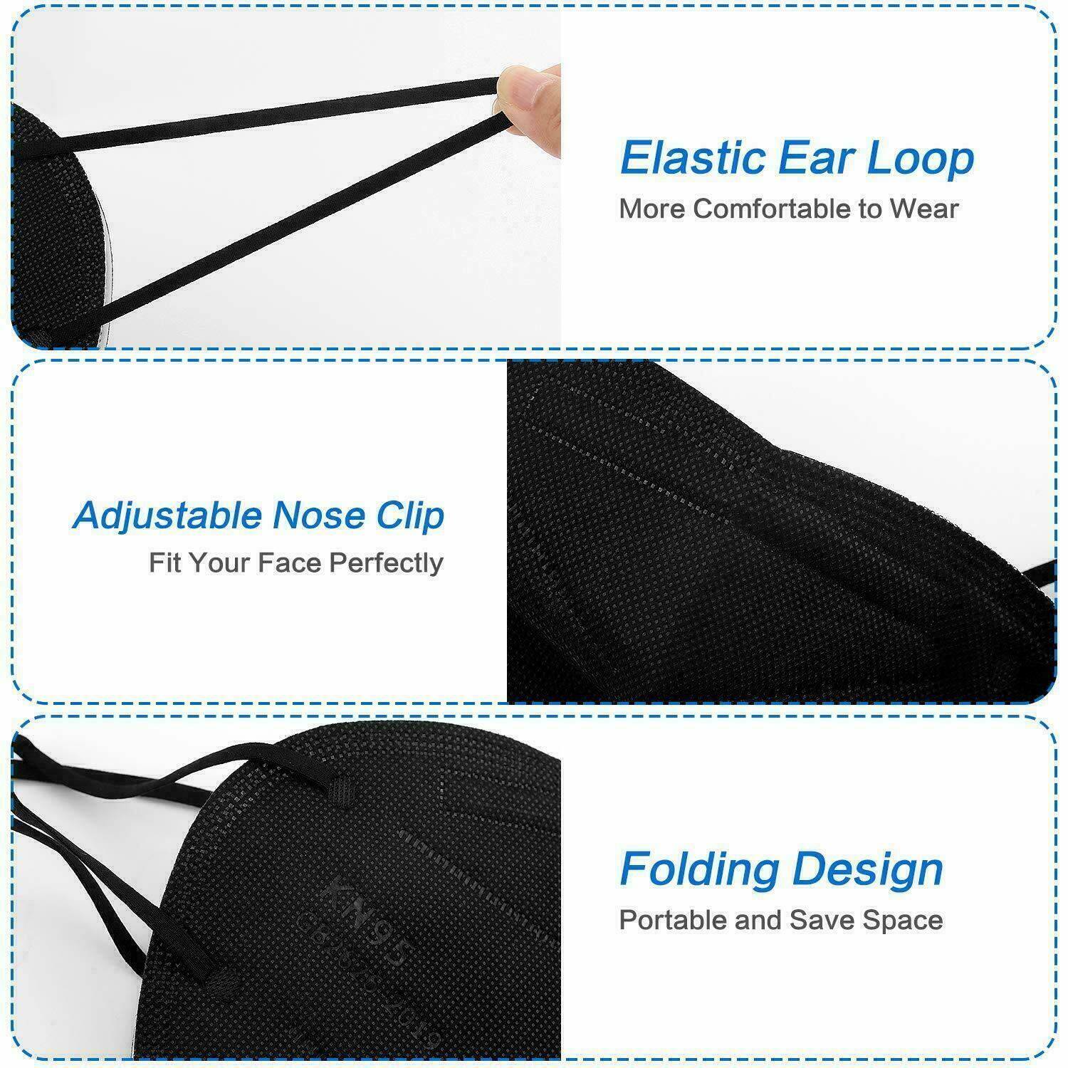 Black Color KN95 Protective 5 Layer Face Mask Disposable Respirator BFE 95%