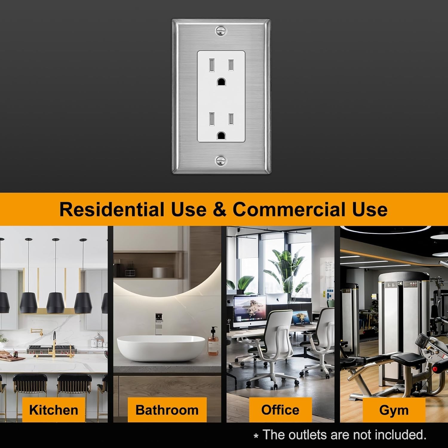 10-Pack Decorator Metal Wall Plate, 1-Gang Brushed Stainless Steel Outlet