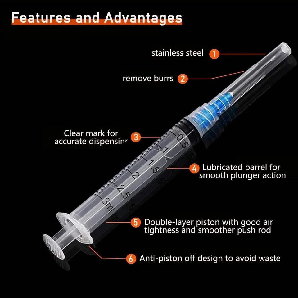 50 Pack 3ml/cc Disposable Luer Lock Lab Syringes with 23Ga 1.0 Inch , Individual