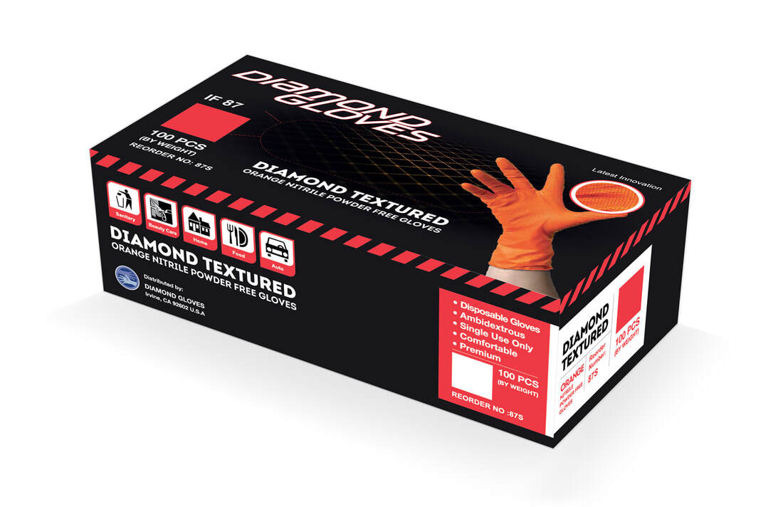 HD Orange Nitrile Disposable Gloves 8 Mil Raised Diamond Texture