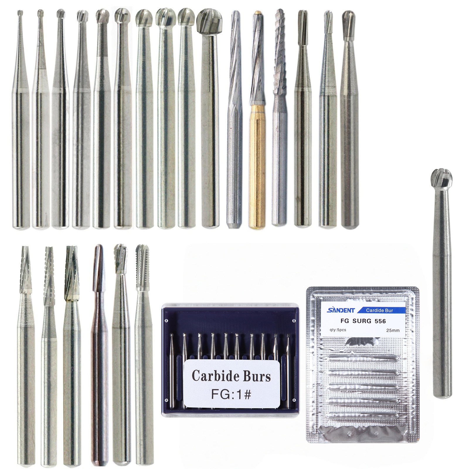 FGOS FGXL Dental Surgical Carbide Burs 25mm Cross Cut Flat End Taper Fissure
