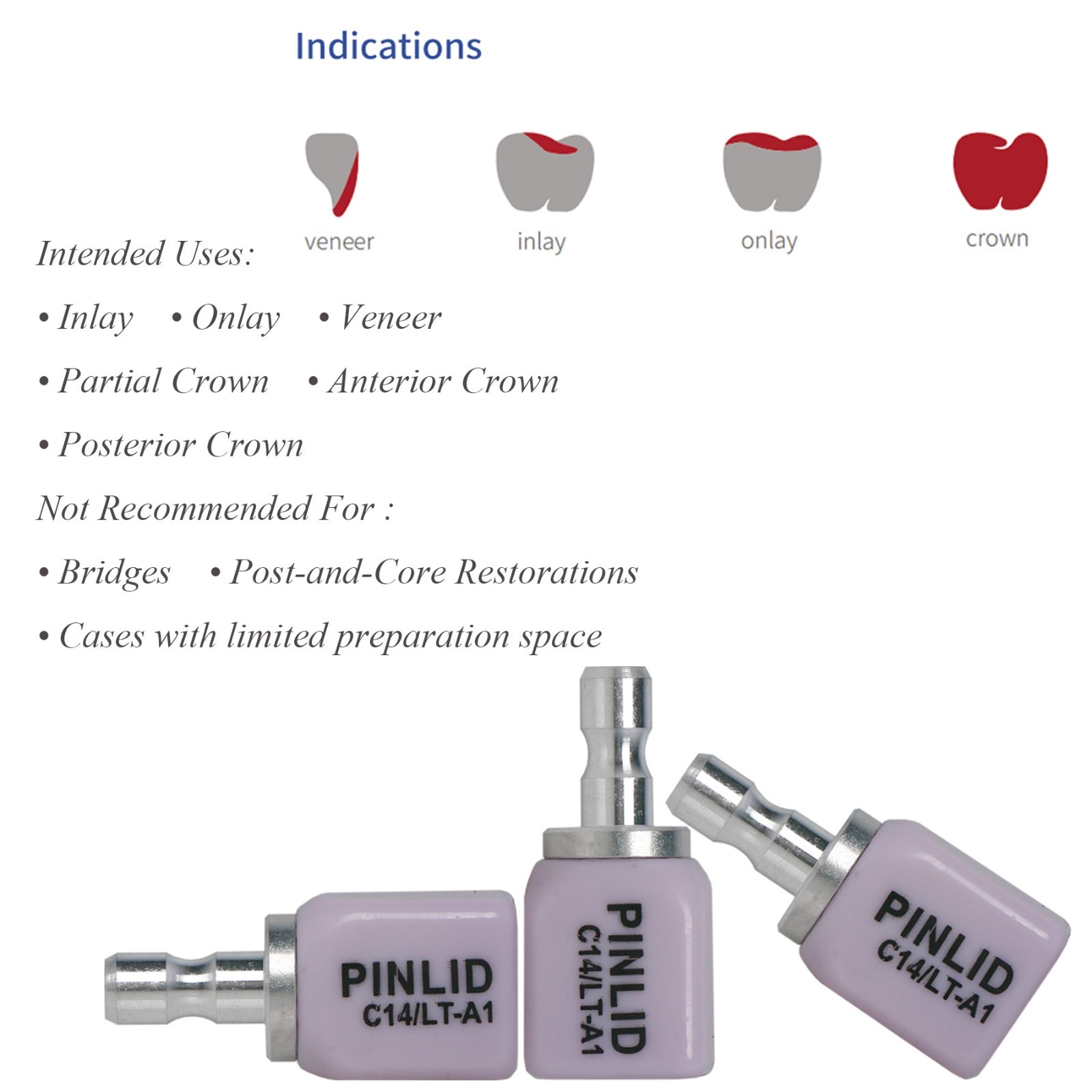 US Emax CAD C14 Dental Lithium Disilicate Block CEREC LT-A1 CAD/CAM Milling 5Pcs