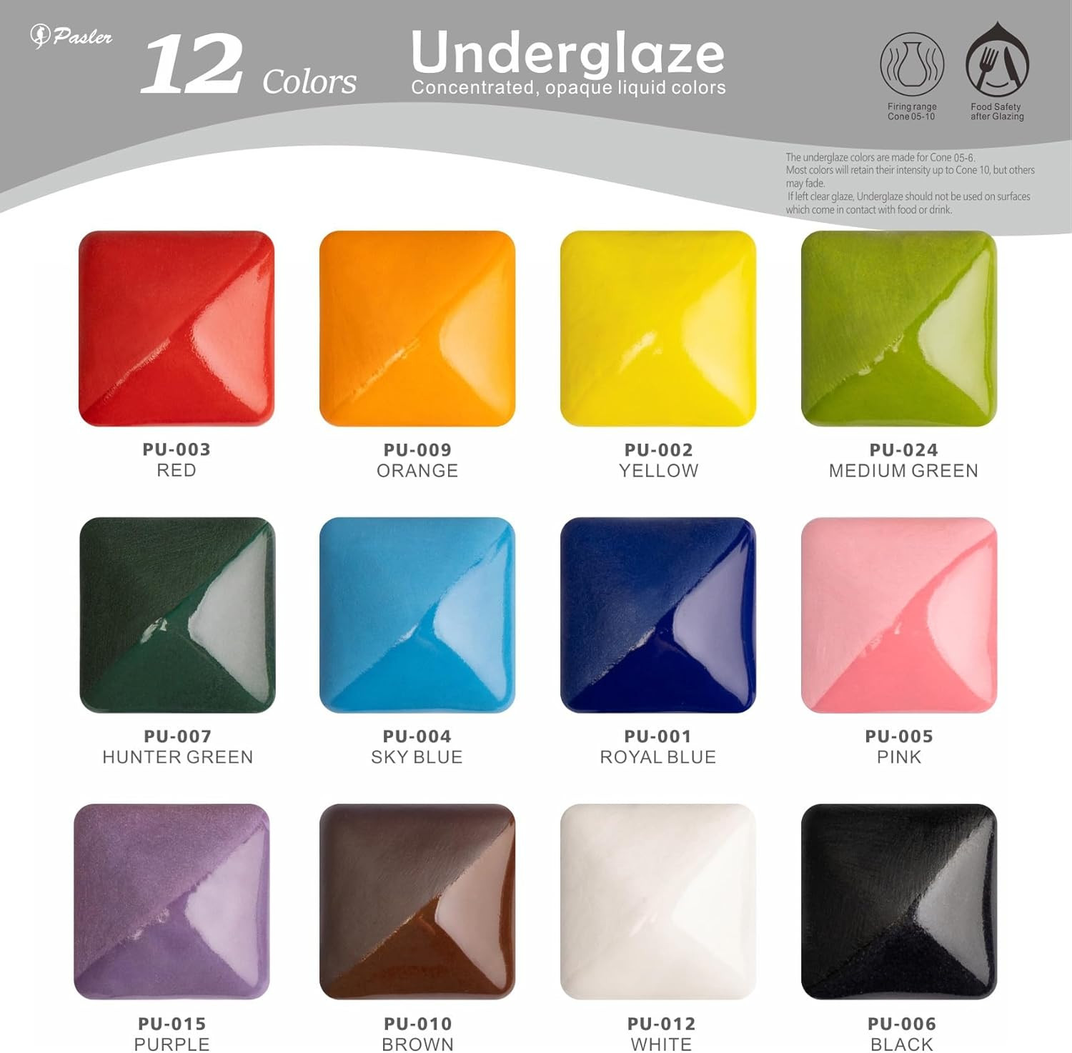 Pasler Underglaze Set – 2 Fl Oz/60 Ml, Concentrated Opaque Liquid Underglaze for