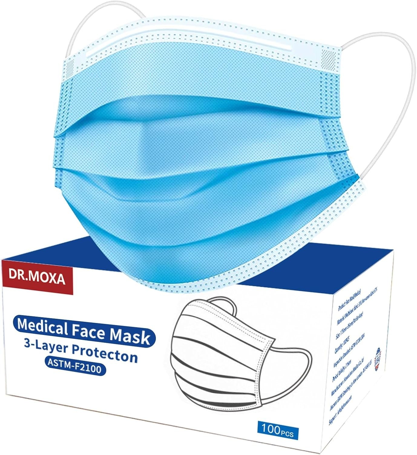 Efficient 3-Ply Blue Disposable Masks – ASTM Level 2, 100 Count, High Filtration