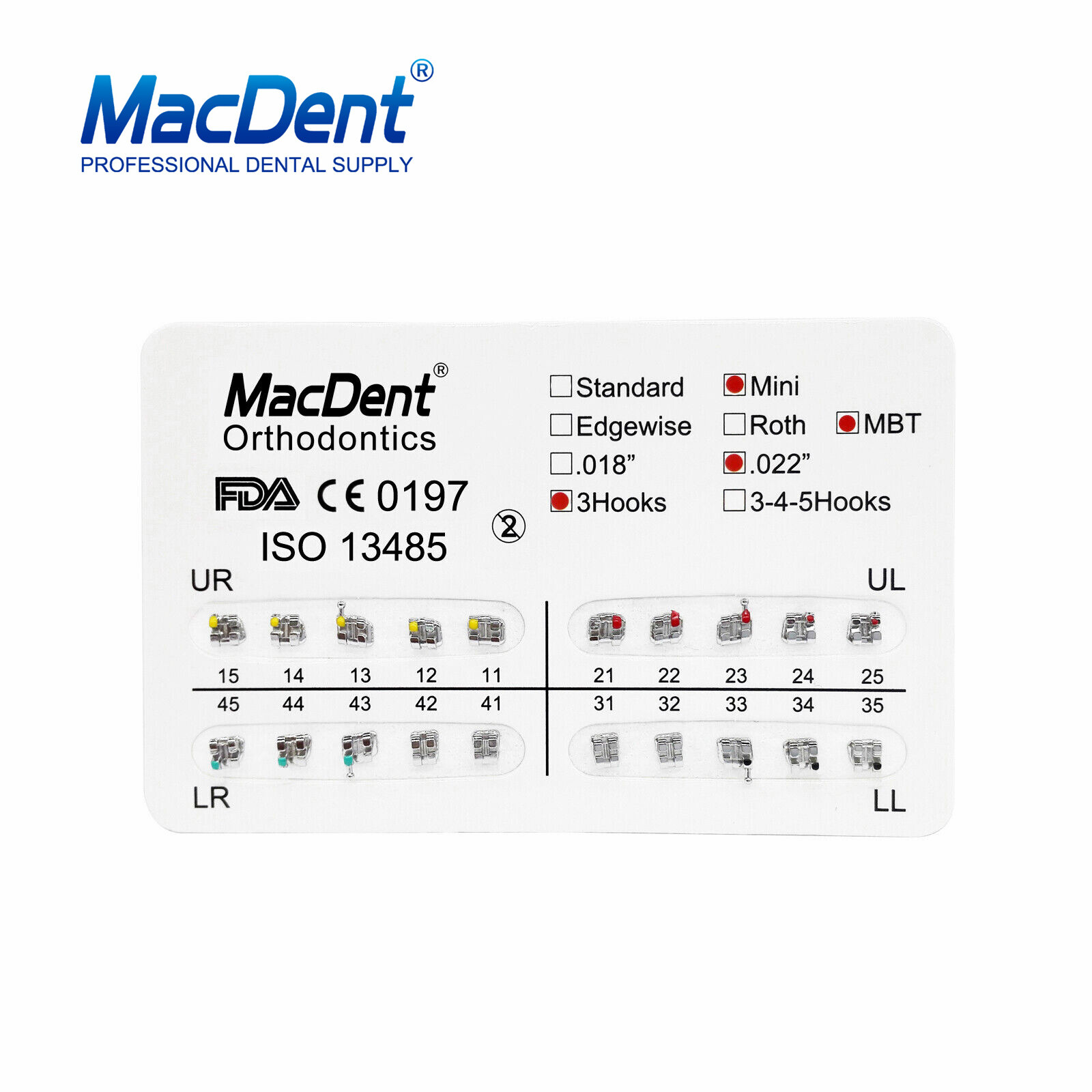 MacDent Orthodontic Dental Brackets Braces Mini Standard Roth MBT.022/.018 Hooks