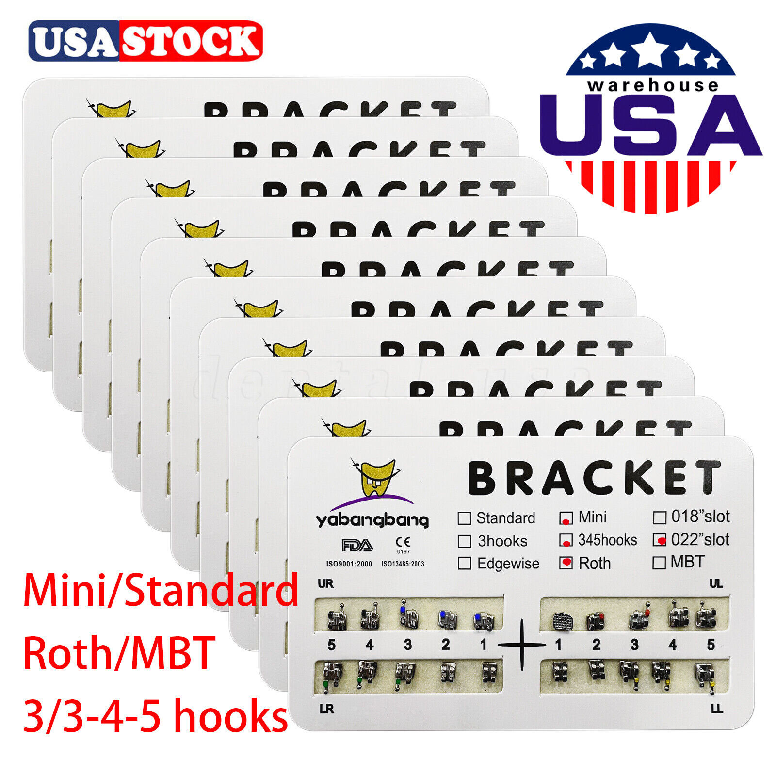 Yabangbang Orthodontic Dental Brackets Braces Mini Standard Roth MBT.022/ Hooks