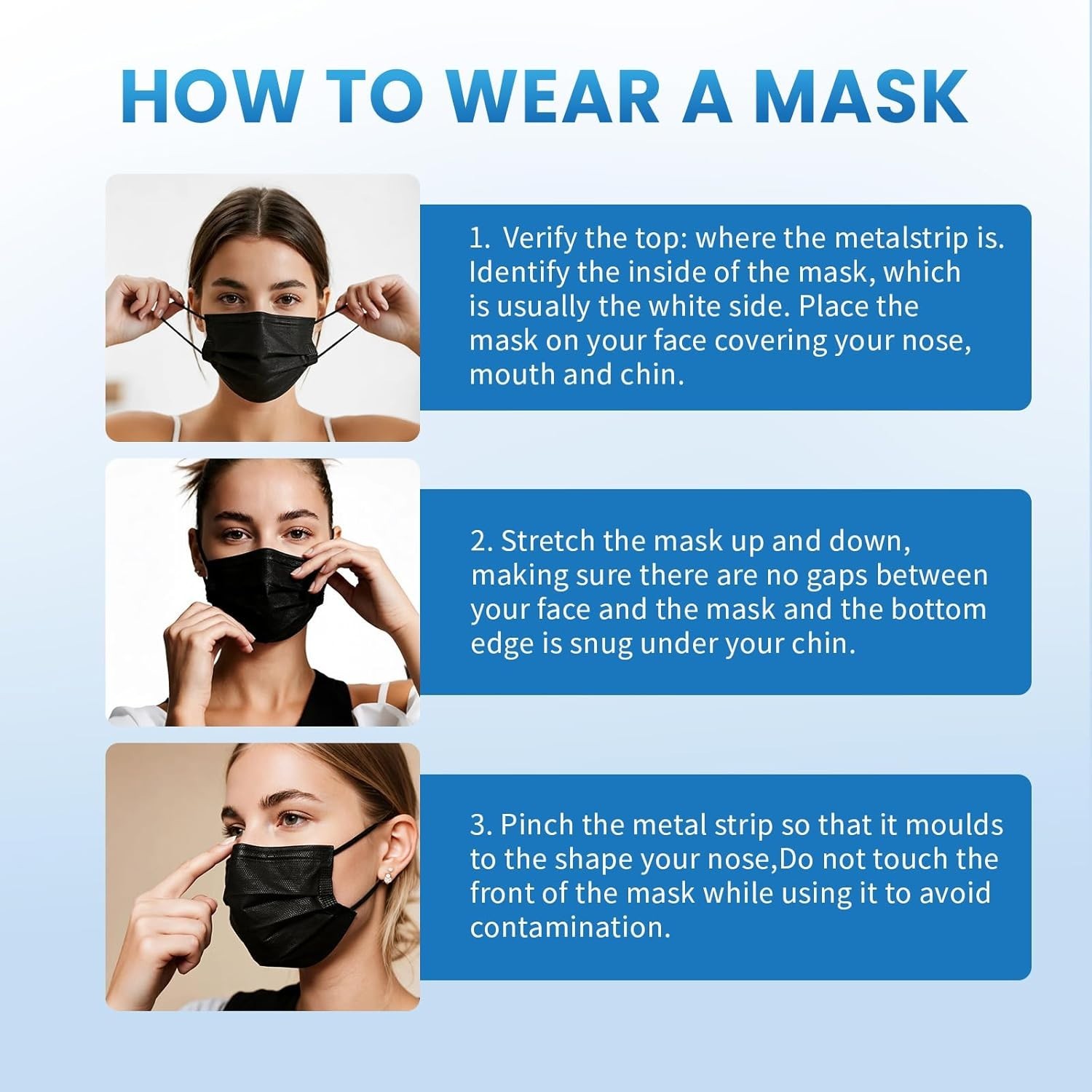 Comfortable Disposable Face Masks – 100 Pcs Black 3 Ply Protection for Everyday