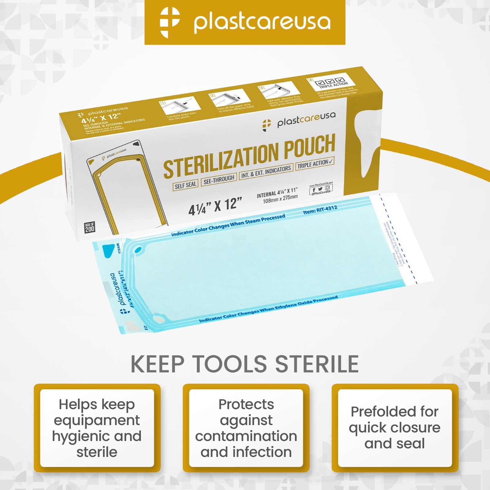 4.25″ x 11″ Self-Sealing Sterilization Pouches for Autoclave (1 Box of 200)