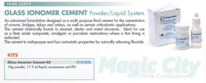 Prime-Dent Permanent Dental Glass Ionomer Luting Cement Kit for Crowns #010-020