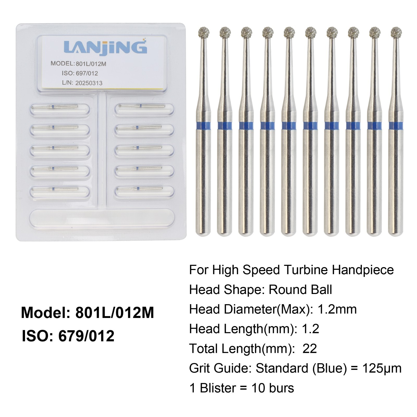 Dental Round Diamond Bur Long Surgical Diamond Bur FG High Speed Coarse Fine 801