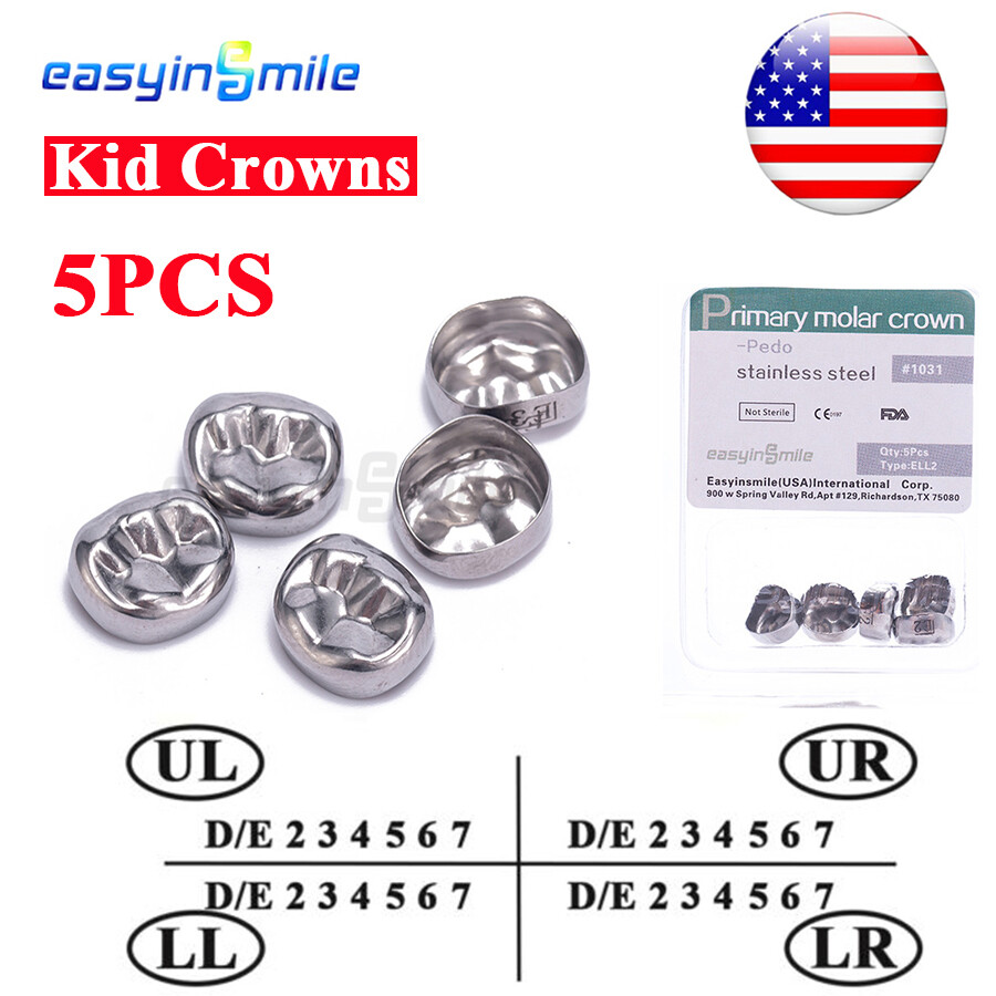 Dental D Primary E Molar Kid Crowns Stainless Steel Preformed Crowns UL-UR-LL-LR