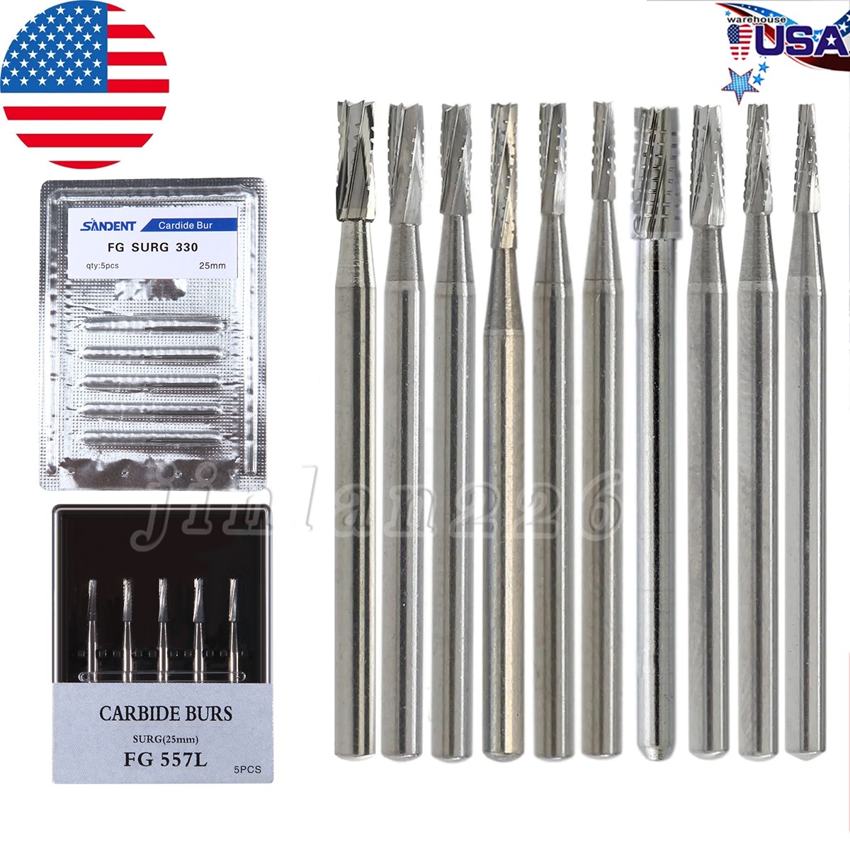FGOS FGXL Dental Surgical Carbide Burs 25mm Cross Cut Flat End Taper Fissure
