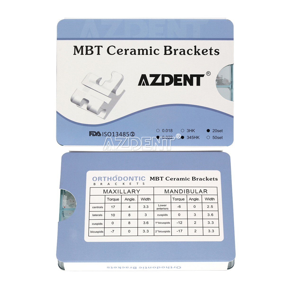 AZDENT Dental Ortho Ceramic Brackets Braces Roth MBT 0.022 Hooks 3 4 5