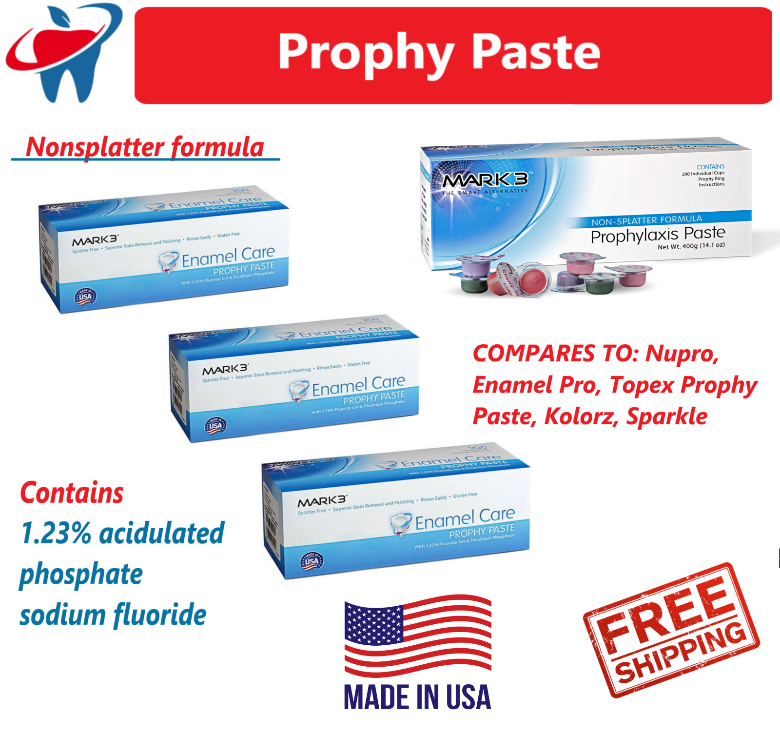 Dental Prophy Paste Prophylaxis Non Splatter Mark3 All types & Flavors 50-600/Bx