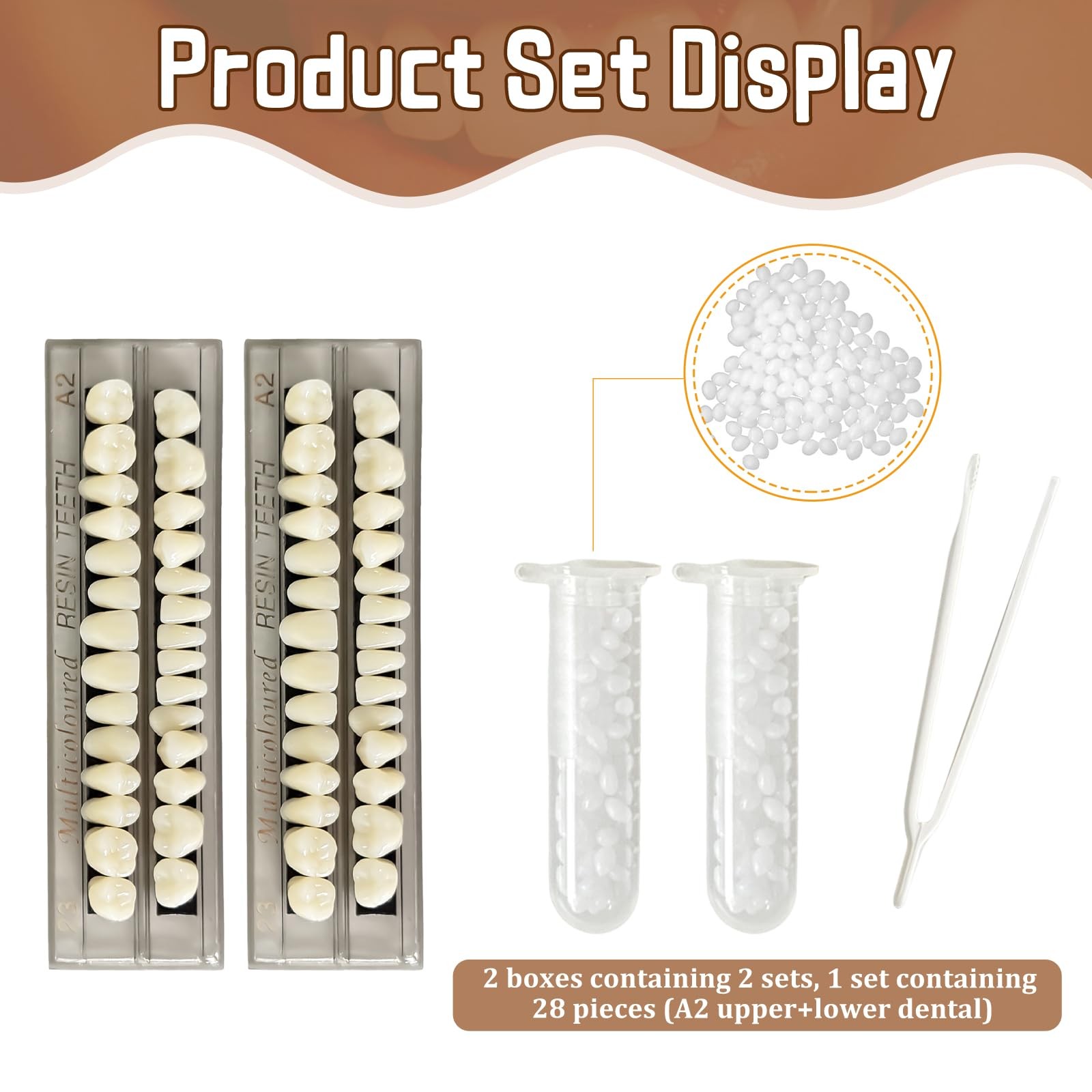 56 Pcs False Teeth Dental Complete Acrylic Resin Denture Teeth, 2 Set Whole M