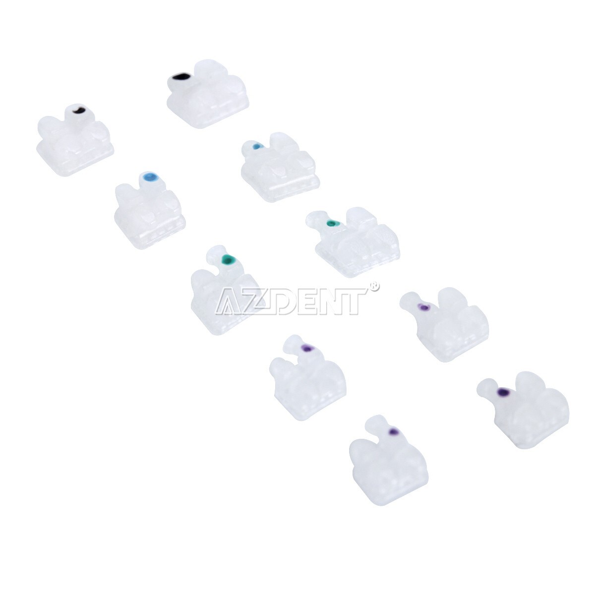 10X AZDENT Dental Ortho Clear Ceramic Bracket Braces Roth.022 Hooks 3-4-5