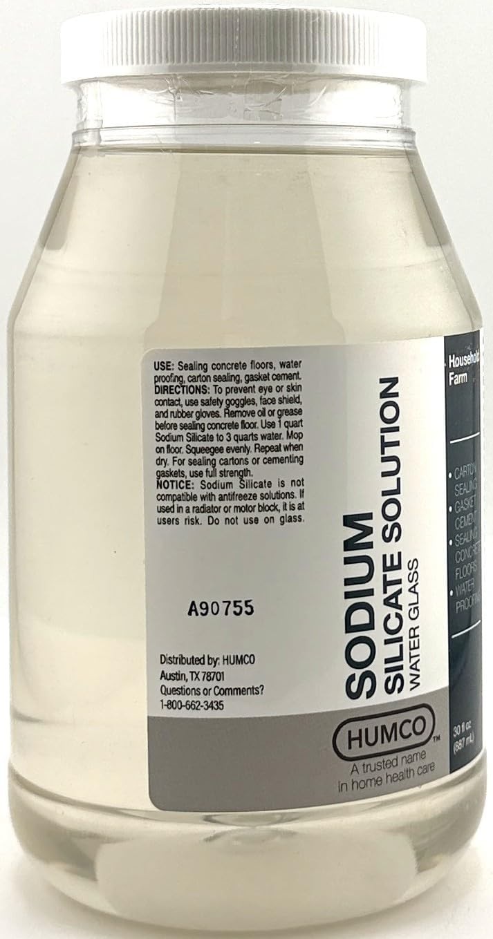 Humco Sodium Silicate Water Glass 30 oz 40% Concentration Made in USA Fresh Lot