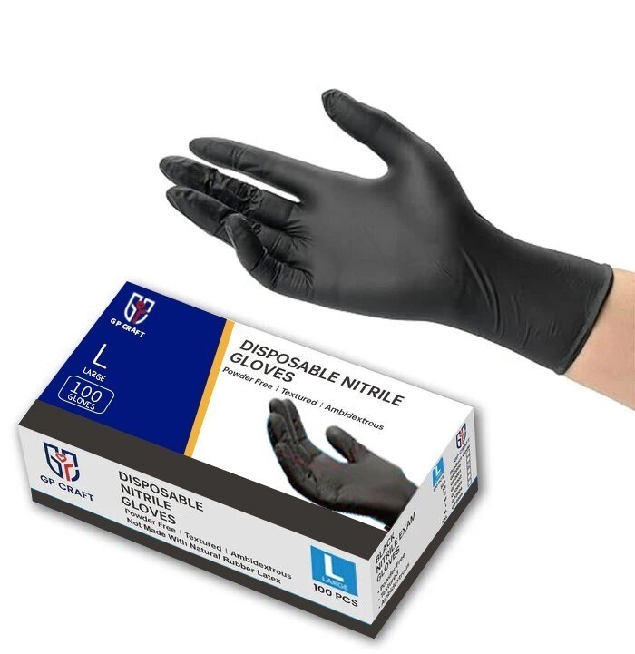 GP Craft Black Nitrile Gloves 5Mil Disposable Latex-Free (100/Count)