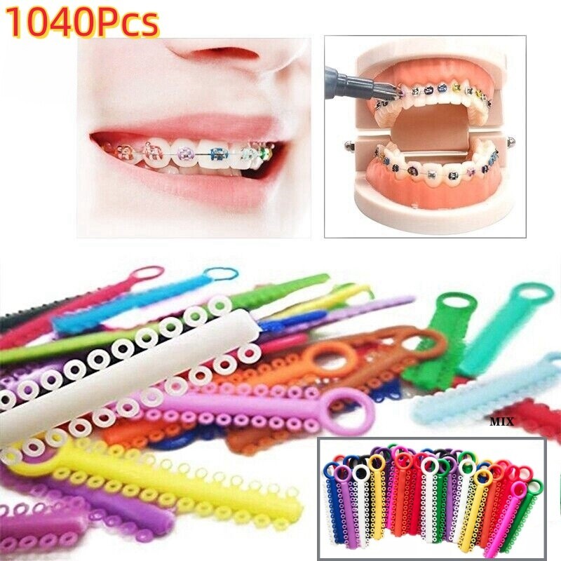 1040 Pcs/1 Pack Dental Orthodontic Ligature Ties Elastic Rubber Bands 37 Colors