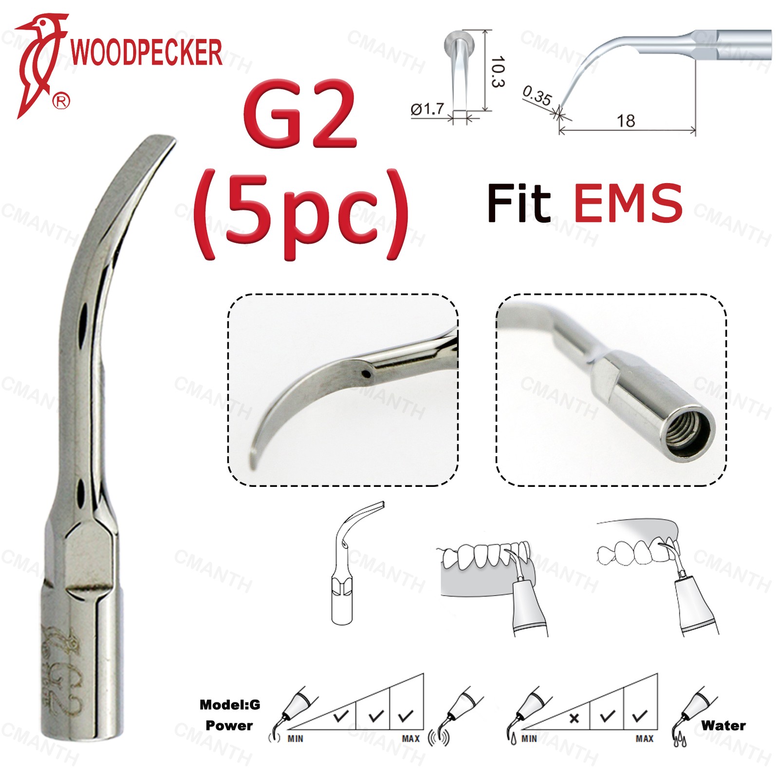 US Woodpecker DTE Dental Ultrasonic Scaling Tip Endo Tips Fit EMS SATELEC 5Pcs