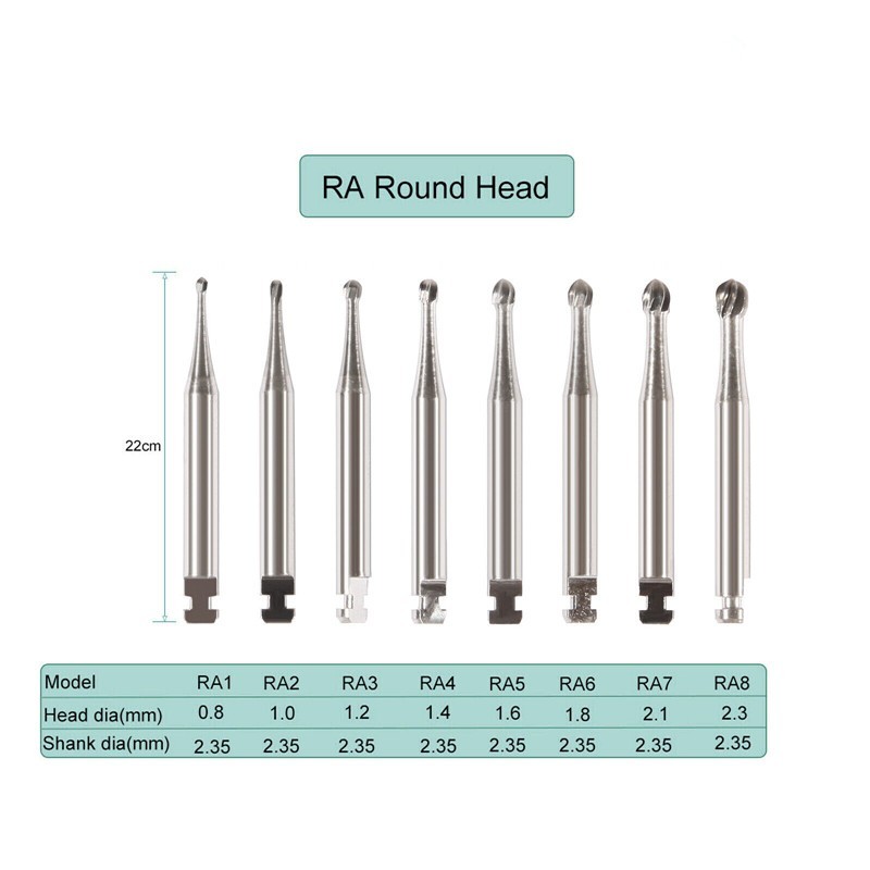 5 Pcs/Box Dental Tungsten Steel Carbide Burs RA1-8 Round For Low Speed Handpiece