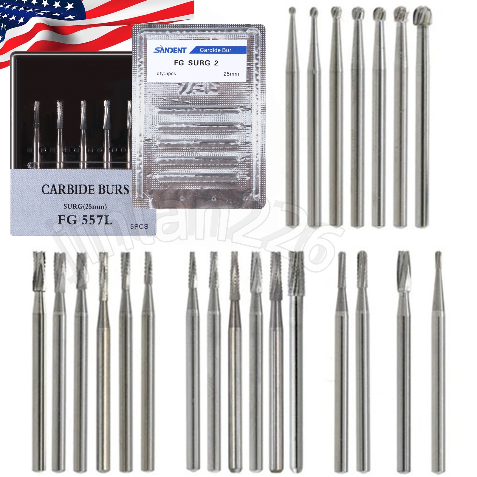 Dental Carbide Burs High Speed FG Taper Fissure 5pcs/pk