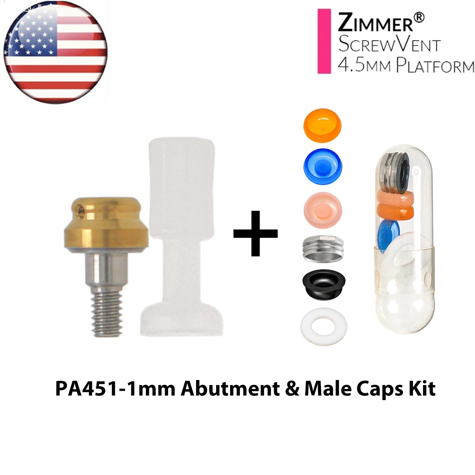 US Dental Overdenture Locator Abutment & Male Cap Kit for Zimmer Ø4.5mm Platform