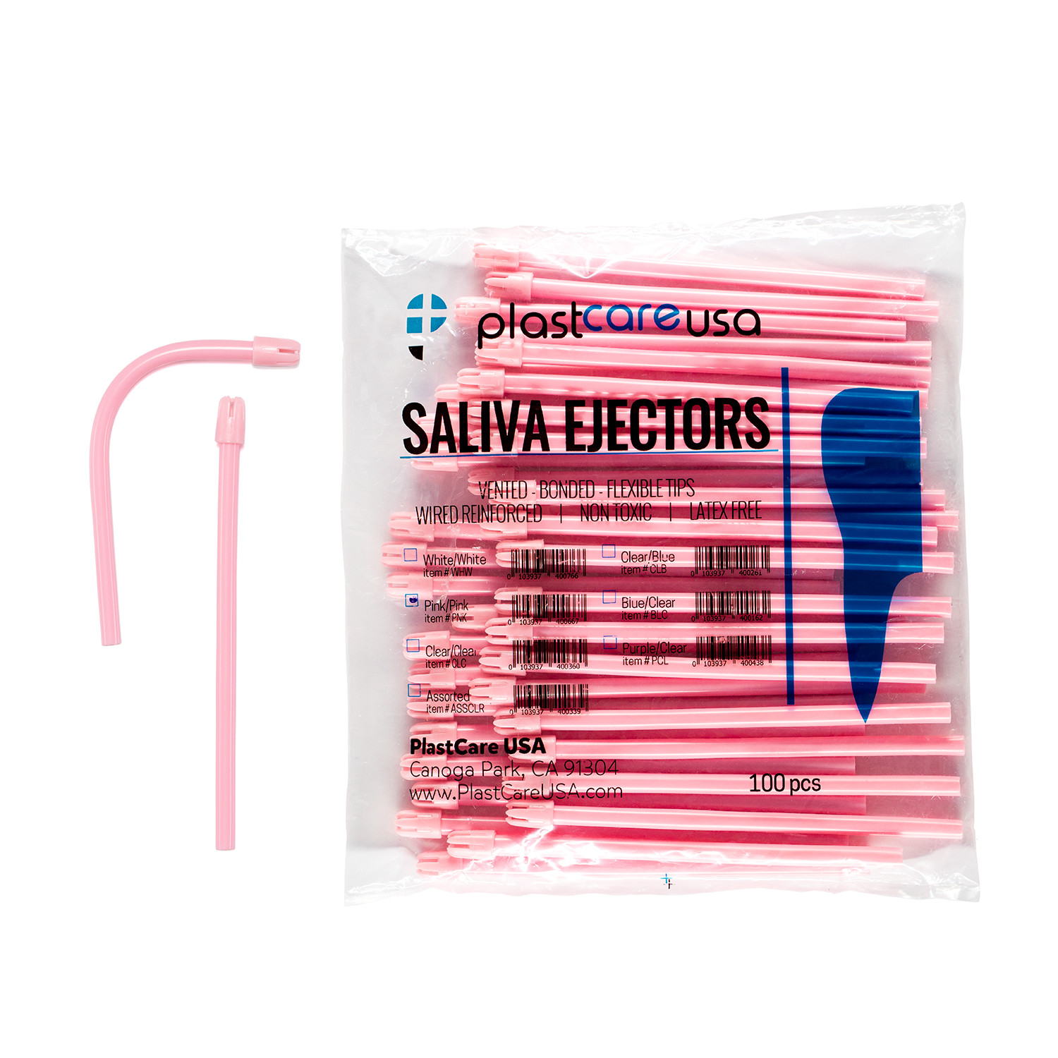 100 (1 Bag) Pink Dental Saliva Ejectors Ejector Disposable Suction Tips