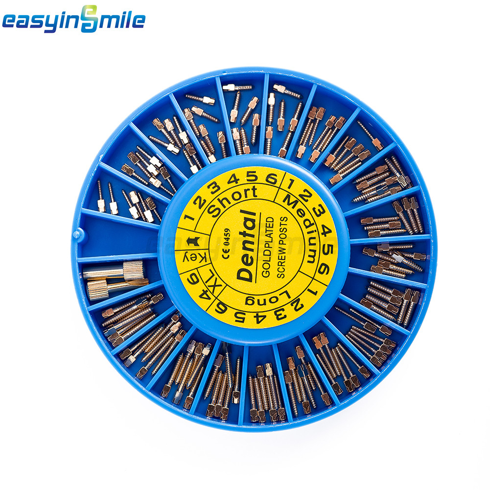 120pcs Dental Endodontic Screw Posts Assorted Kit &2Key Gold Planted EASYINSMILE