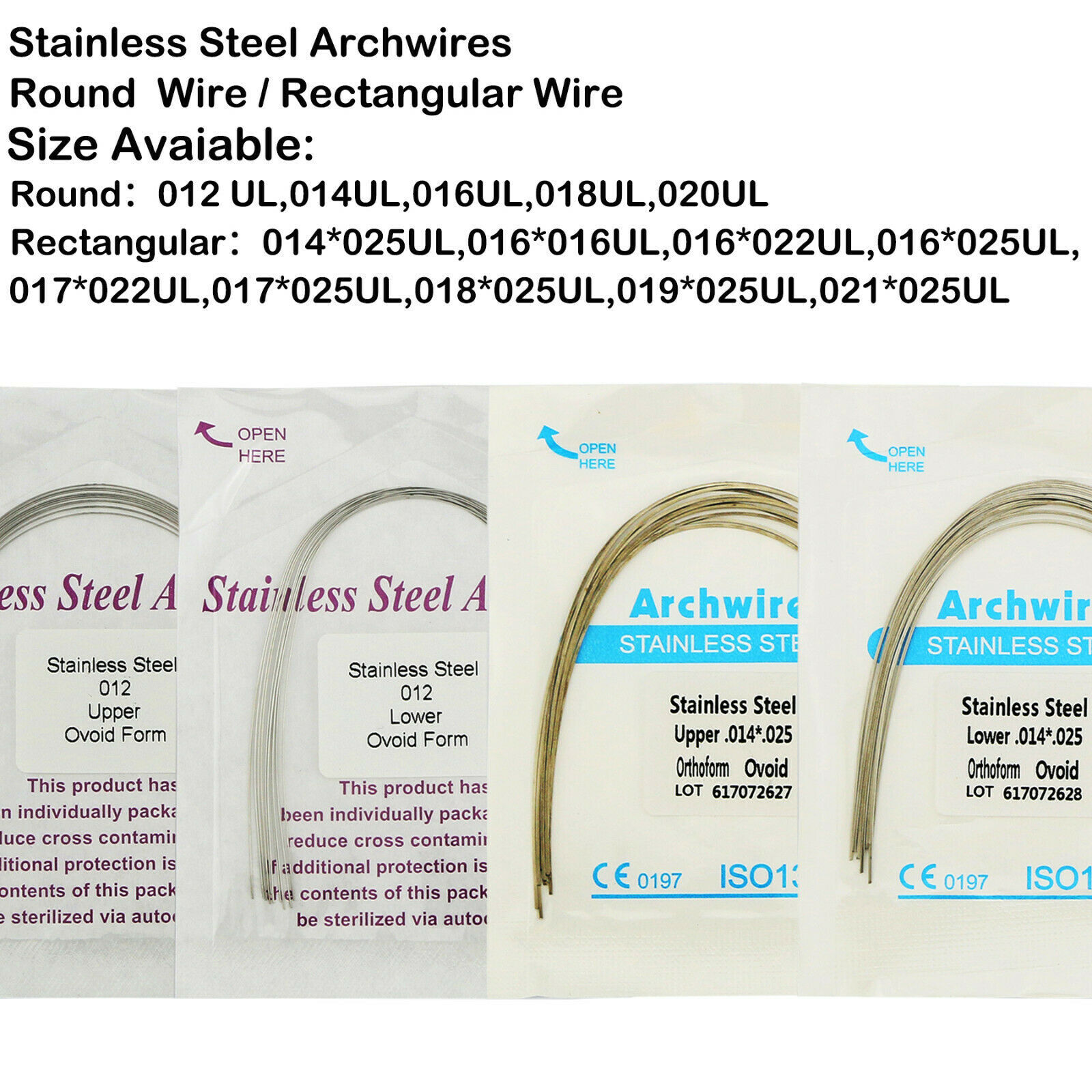 10 Pcs/pack Dental Orthodontic Stainless Steel Round/Rectangular Arch Wire Ovoid