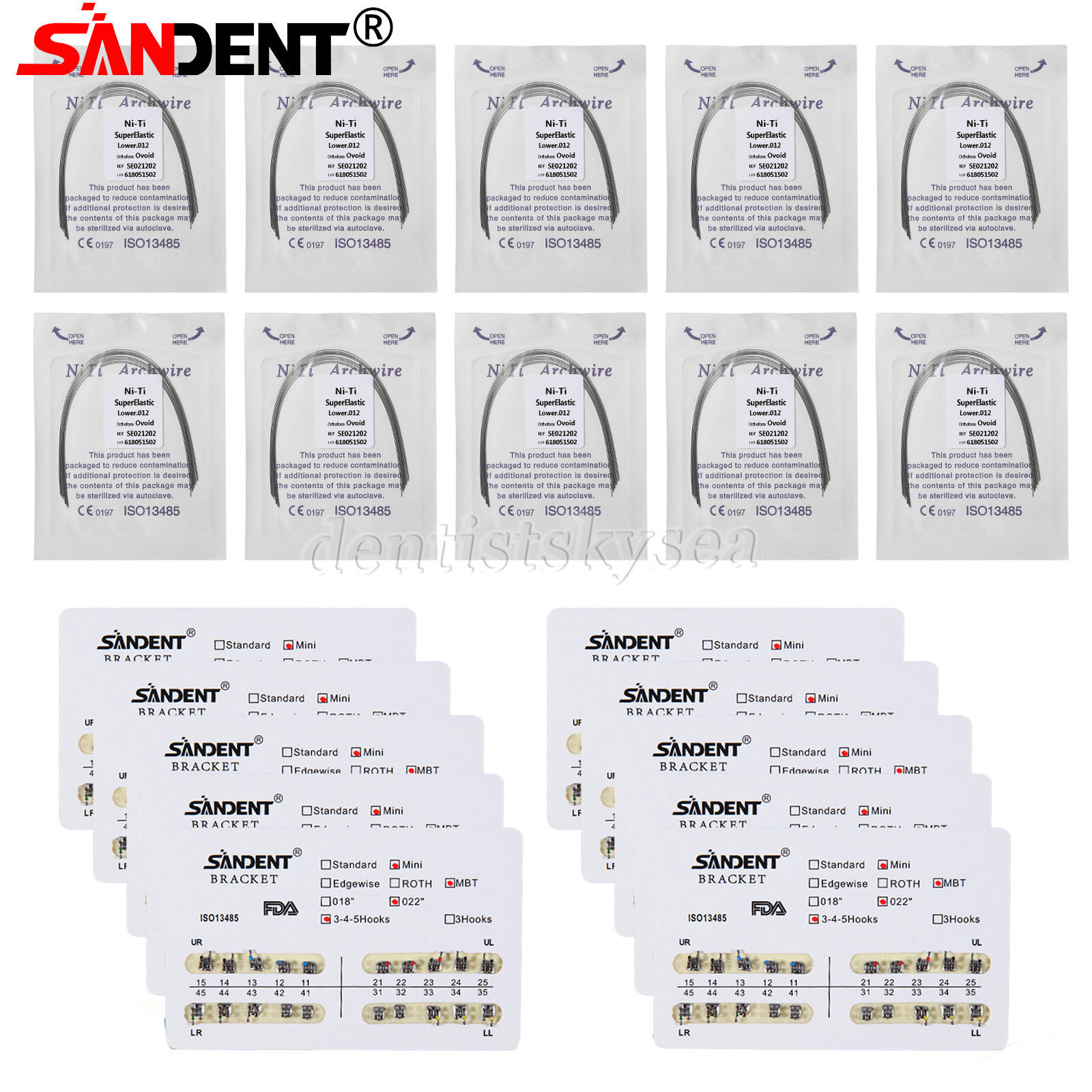 Dental Arch Wire Niti Round / 10 Packs Dental Orthodontic Metal Brackets Braces