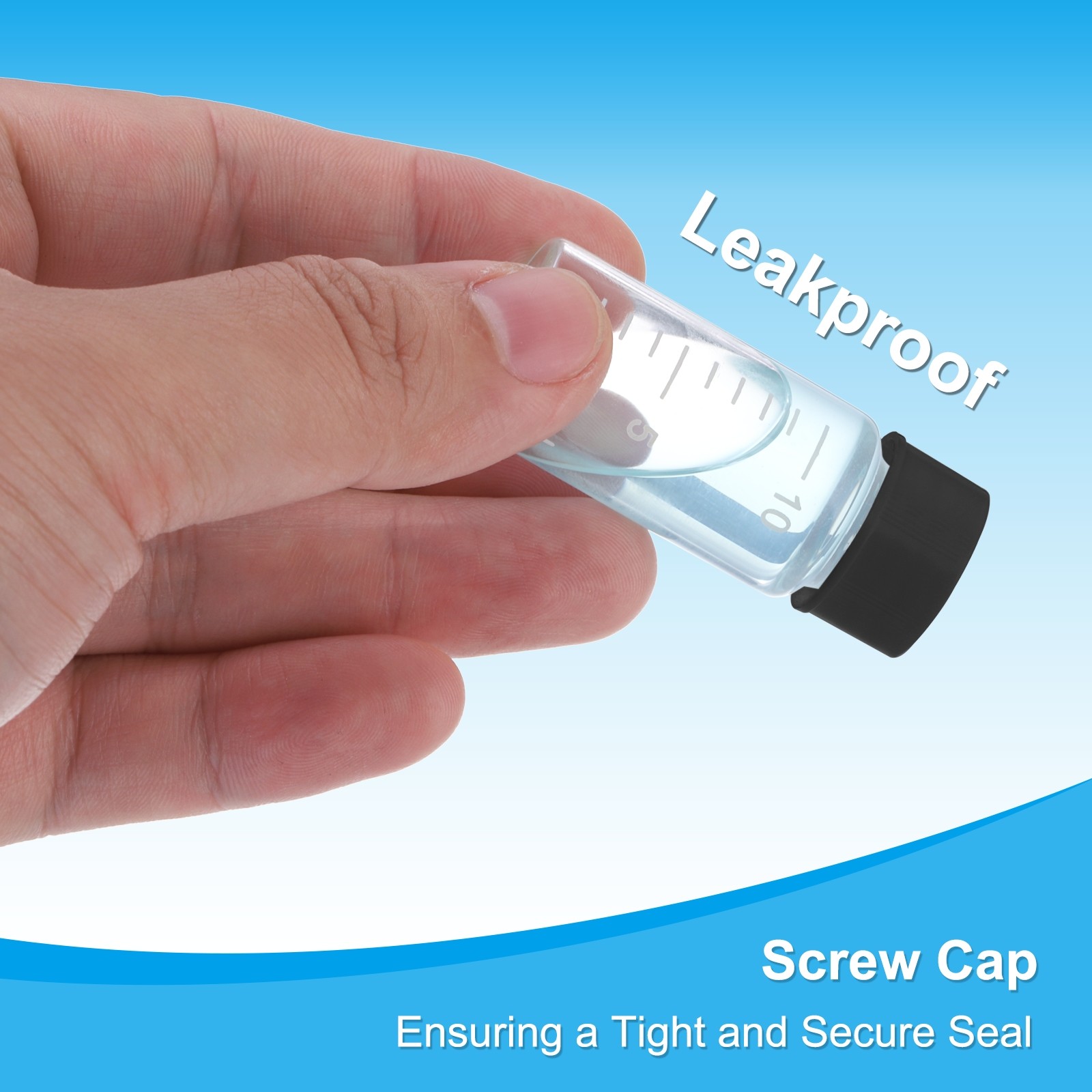 6pcs 50ml Small Clear Glass Vials with Black Screw Cap Glass Graduated