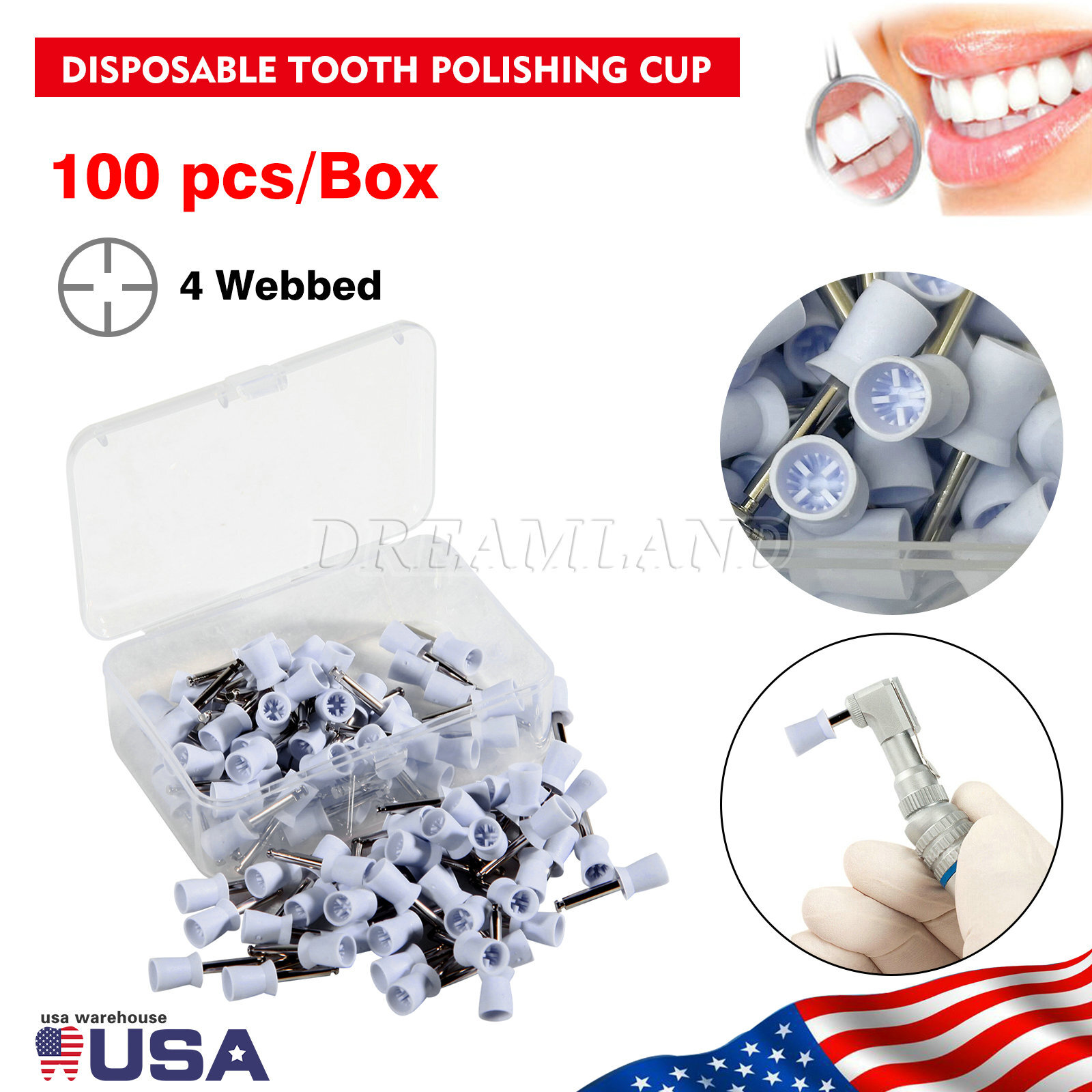100pc Dental Prophy Polishing Cup Cups For Contra Angle Handpiece Latch CE