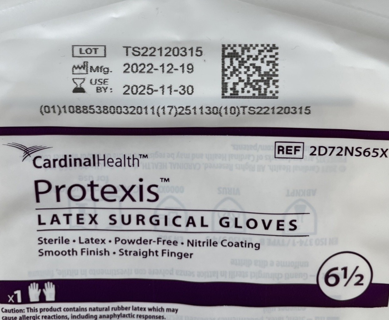 *25 Pair* Cardinal Health Protexis Latex Surgical Gloves, Size: 6.5, Exp: 11/25