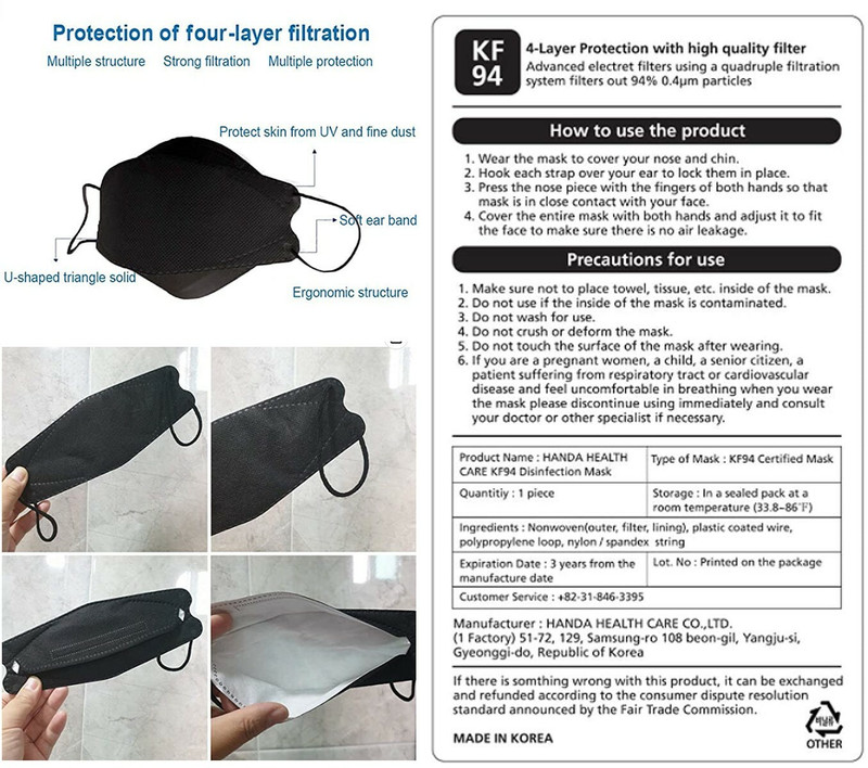 Korea Good Manner KF94 Face Safety Mask Black Color for Adult (20packs)