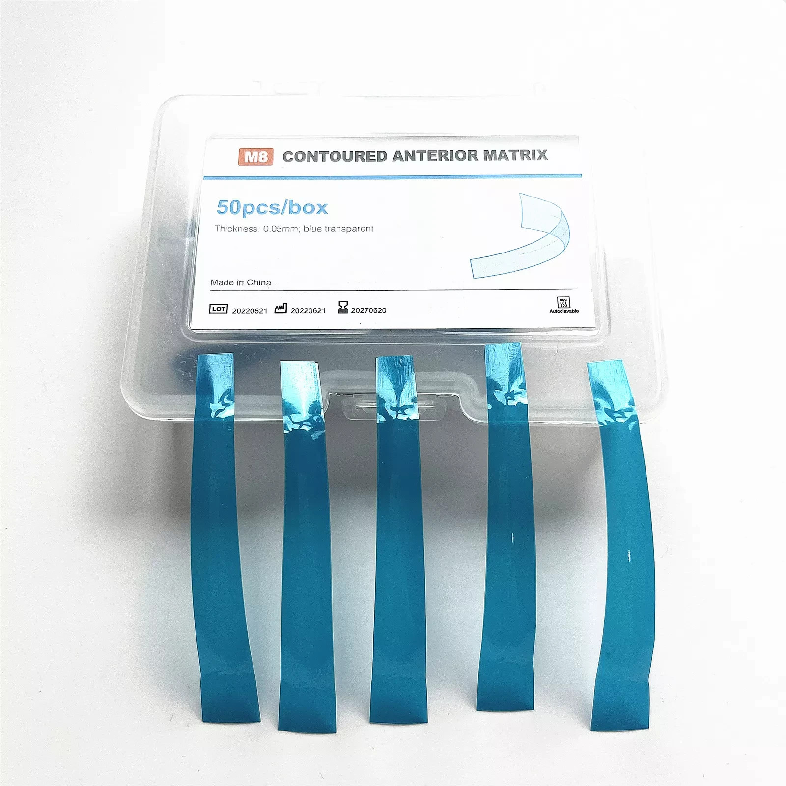 50x Dental Blue Strip M8 Contoured Anterior Matrix Restoration Matrices 0.05mm