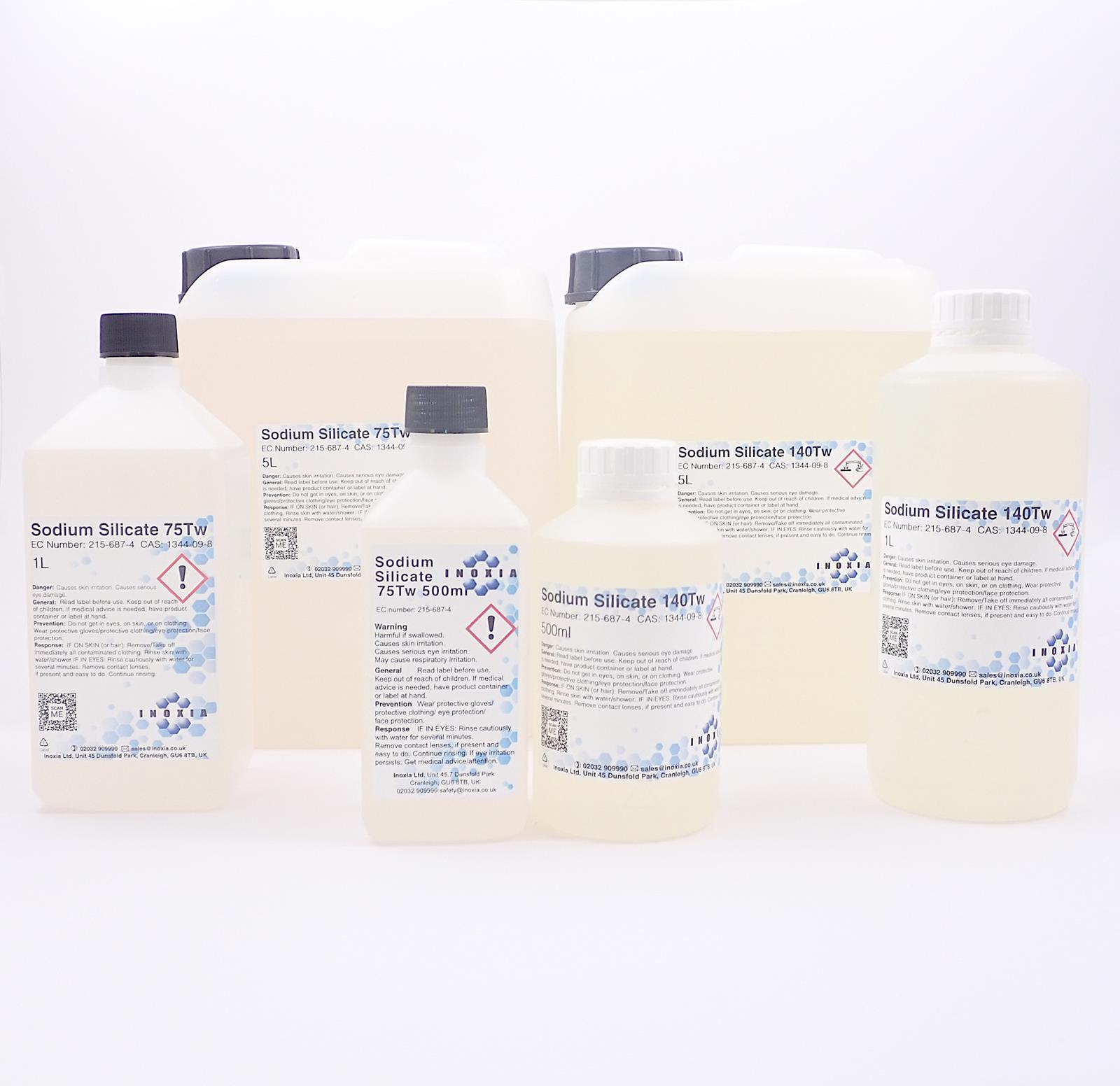 Sodium Silicate, Water Glass, 75Tw or 140Tw (Low and high viscocity), 500ml-5L
