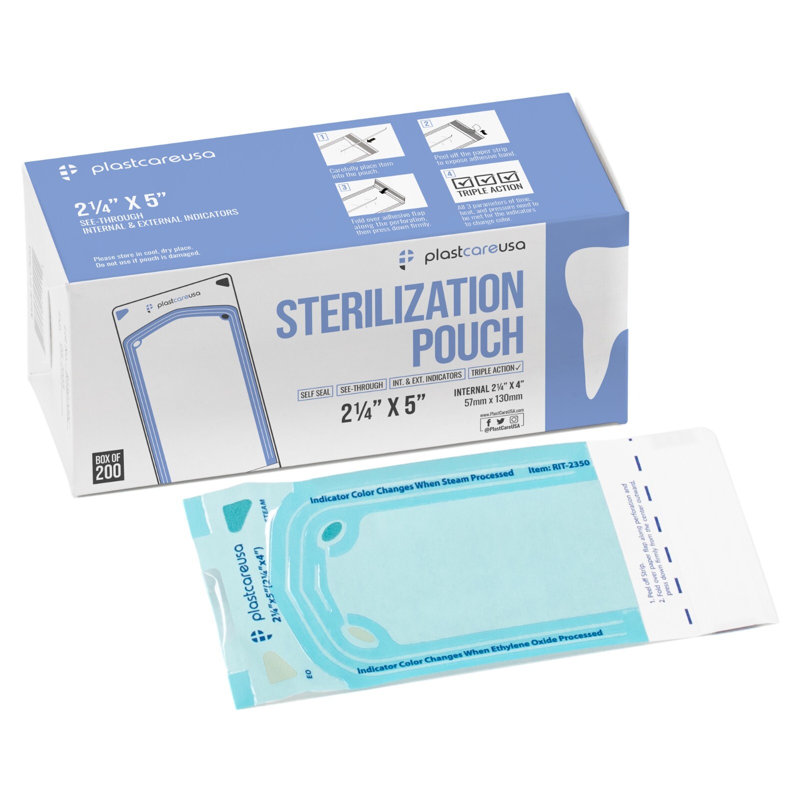 2.25″ x 4″ Self-Sealing Sterilization Pouches for Autoclave (1 Box of 200)